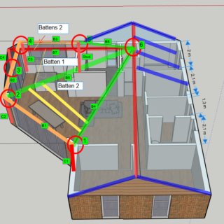 3D-model af tagkonstruktion med ændring af gitterspær i Vemmelev