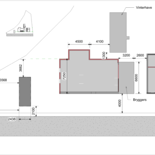 Situationsplan for ombygning med vinterhave, garage og bryggers i Nyrup