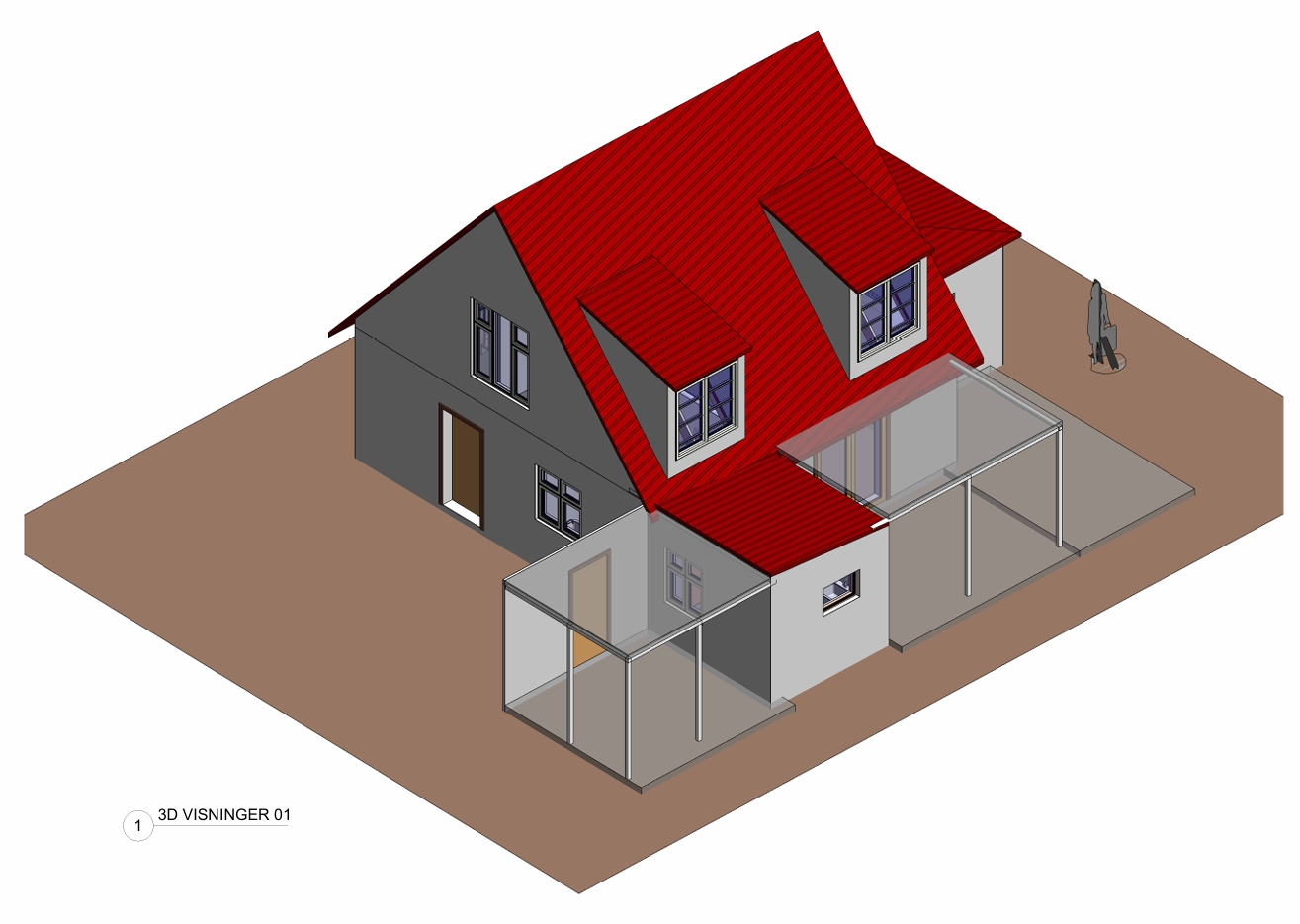 3D-visualisering af villa med to nye kviste i Kastrup