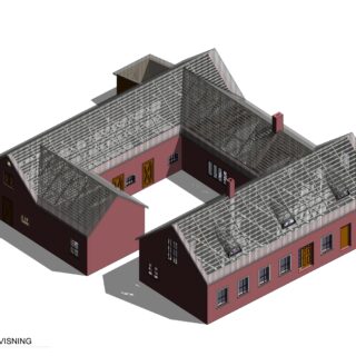 3D-visualisering af villa med tagkonstruktion i Askeby