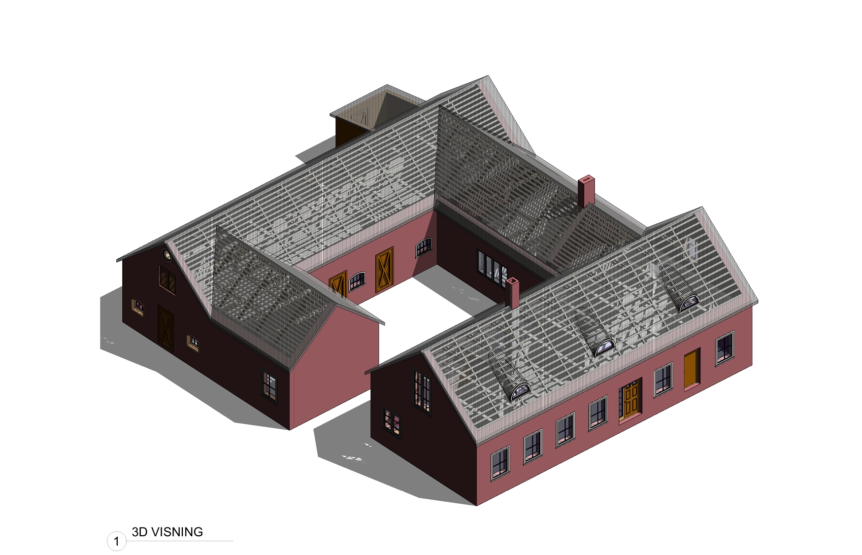 3D-visualisering af villa med tagkonstruktion i Askeby