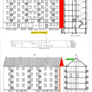 Facadeplan for gavlrenovering af etageejendom på Frederiksberg