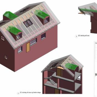 3D-visualisering af villa med nye tagkviste i Helsinge